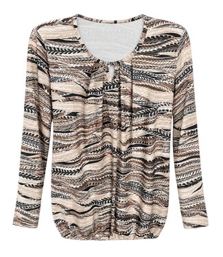 BLAUW dames blouson shirt 3/4 mouw kabel motief beige- bruin