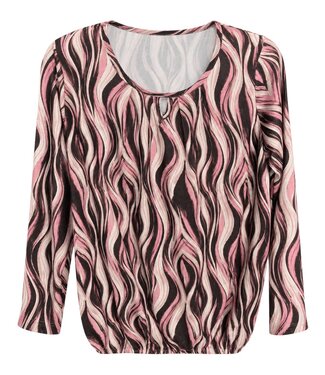 BLAUW blouson pullover dames lijnen roze- bruin