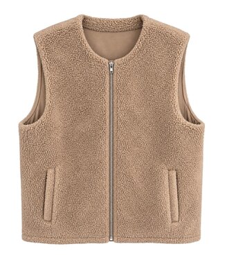 Sunday Teddy dames gilet met ritssluiting camel Sunday