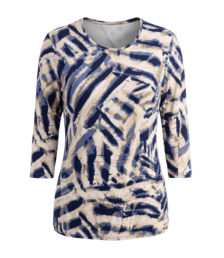 Barbara Lebek dames blouson shirt met print beige- marine 7/8 mouw - Barbara Lebek