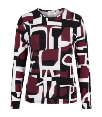 Barbara Lebek dames t- shirt met abstracte print zwart- bordeaux (L/M)  - Barbara Lebek