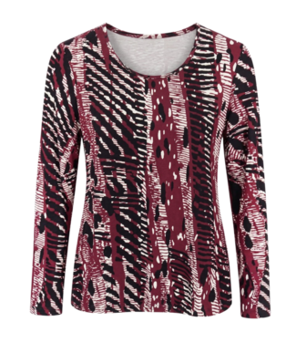 Barbara Lebek dames blouson shirt met fantasy print bordeaux- zwart L/M - Barbara Lebek