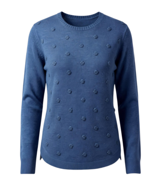 Marinello zachte dames trui met gebreide bloemetjes jeansblauw Marinello