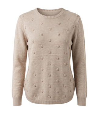 Marinello zachte dames trui met gebreide bloemetjes taupe Marinello