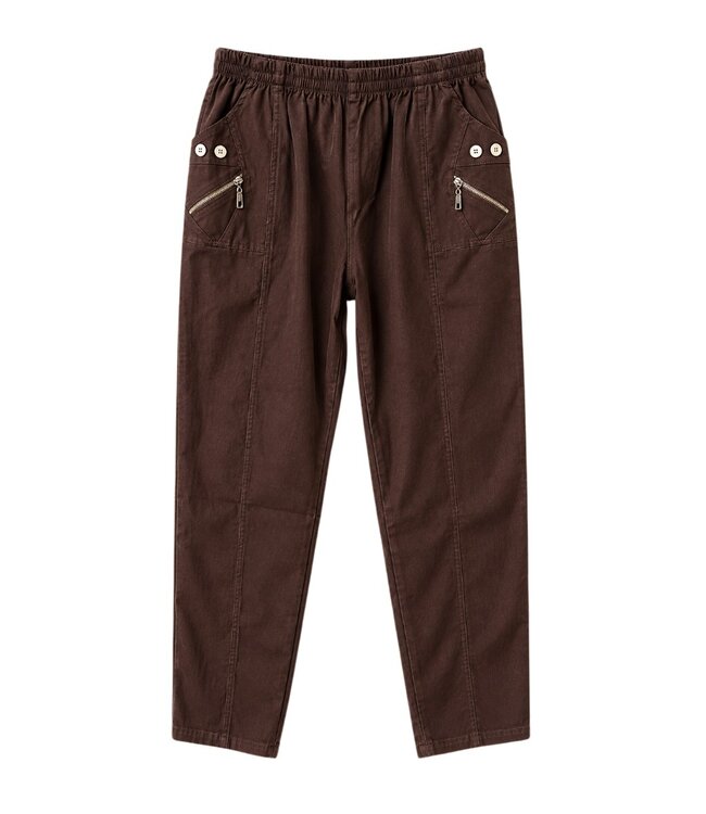 WINTER Stretch broek dames knopen met elastische tailleband CherryBerry