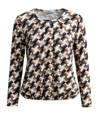 BLAUW dames blouson shirt L/M geometrische print beige- blauw