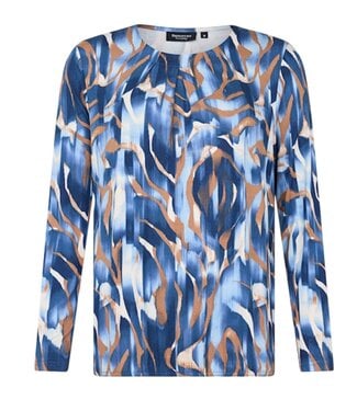Signature dames blouson shirt met fantasyprint blauw- bruin L/M Signature