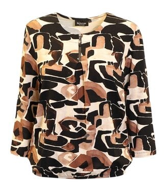 Signature blouson dames met ritssluiting en blokprint beige- bruin Signature