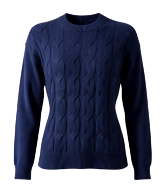 Marinello Warme dames trui met kabel- structuur effen donkerblauw Marinello