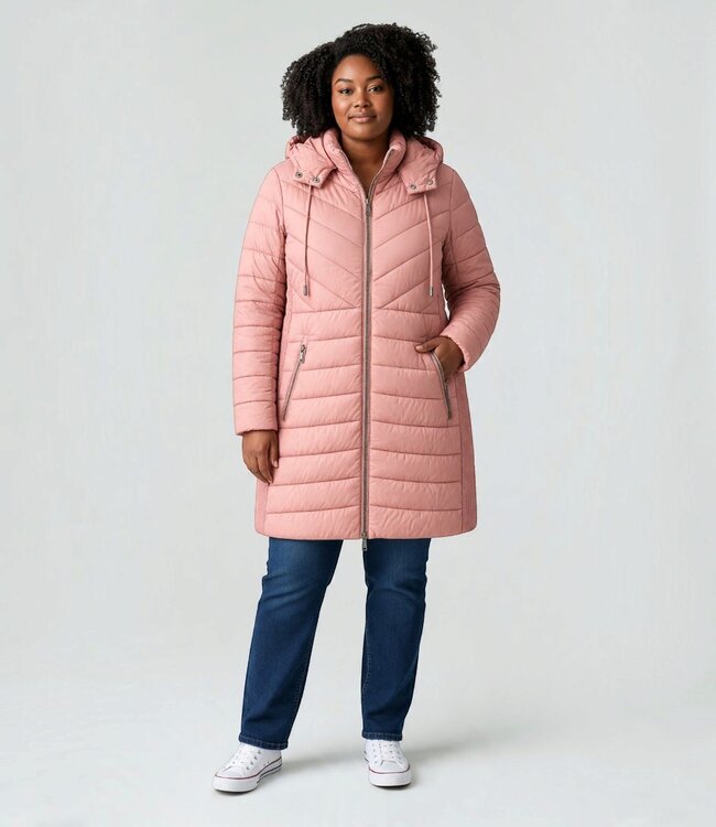 Lange winterjas met afritsbare capuchon roze CherryBerry