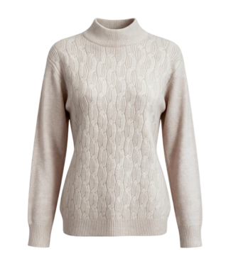 BLAUW dames trui met turtleneck ketting motief beige