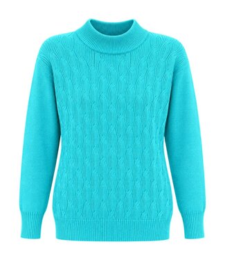 BLAUW dames trui met turtleneck ketting motief aqua