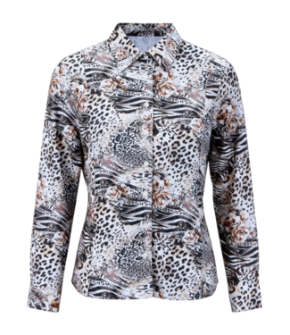 Navigazione dames blouse met knopen en dieren print beige Navigazione
