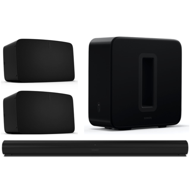 Sonos Arc Soundbar, Sonos Sub (Gen 3) & 2x Sonos Five Speaker Bundle