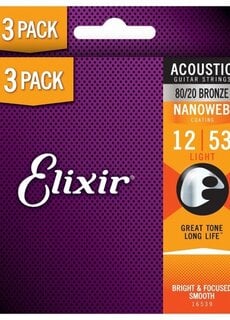Elixir Elixir Nanoweb 12-53 80/20 Bronze 16539 3-Pack