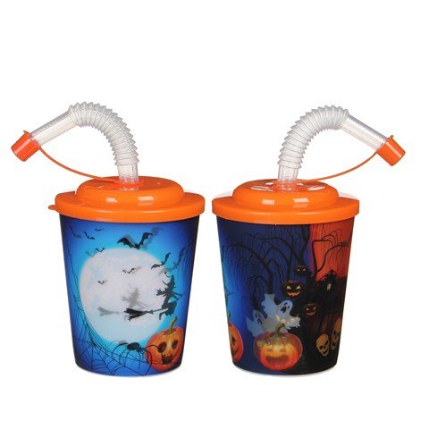 Trinkbecher Halloween mit Deckel und Strohhalm 100Stk. €0,44p.Stk. / Beim Kauf von 500Stk. €0,40p.Stk.