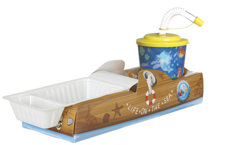 Offene Lunchbox mit Trinkbecher Boot 100Stk. €0,74p.Stk. / Beim Kauf von 500Stk. €0,66 pro Stück
