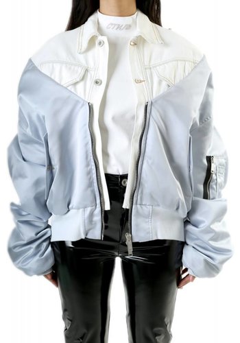 UNRAVEL PROJECT nylon hybrid bomber denim jkt light grey UNRAVEL PROJECT nylon hybrid bomber denim jkt light grey