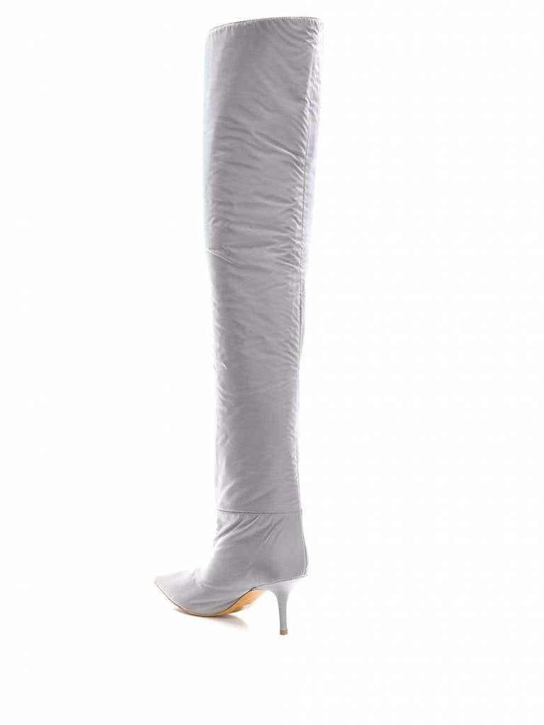 chrome thigh high boots