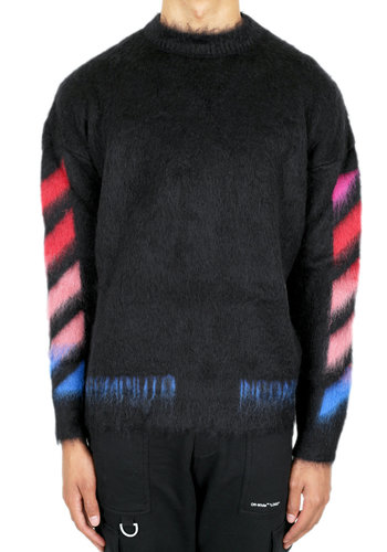OFF-WHITE diagonal brushed mohair crewneck black multi OFF-WHITE diagonal brushed mohair crewneck black multi