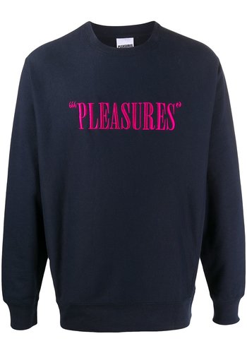 PLEASURES balance embroidered premium crewneck navy PLEASURES balance embroidered premium crewneck navy