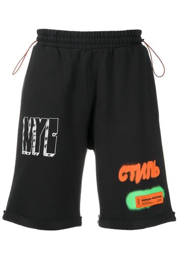 HERON PRESTON fleece shorts стиль spray black white HERON PRESTON fleece shorts стиль spray black white