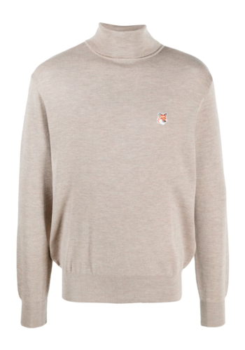 MAISON KITSUNE merino turtleneck fox head beige MAISON KITSUNE merino turtleneck fox head beige