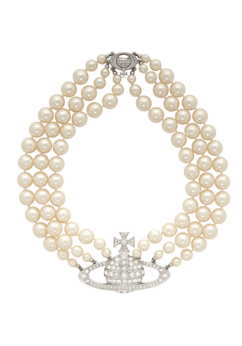 VIVIENNE WESTWOOD three row pearl bas relief choker platinum VIVIENNE WESTWOOD three row pearl bas relief choker platinum