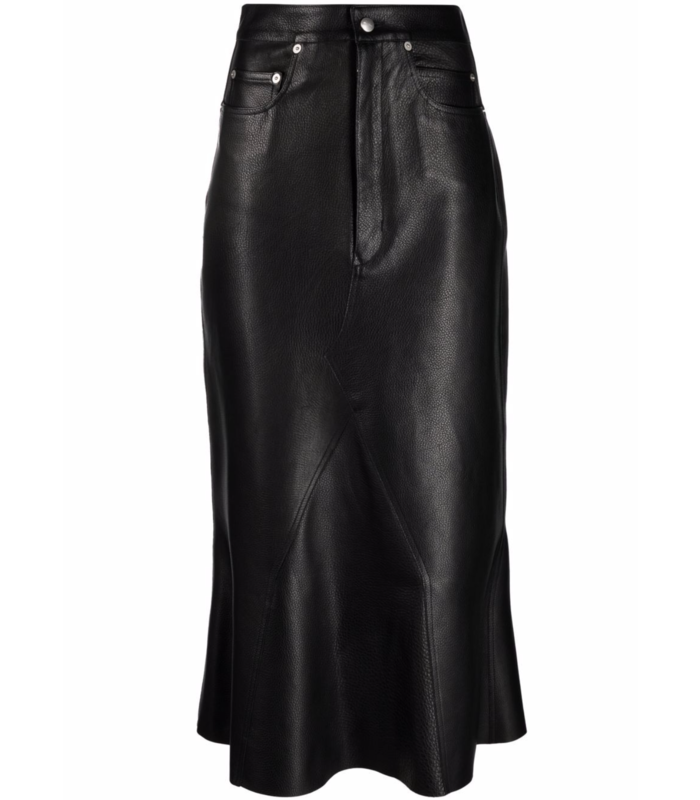 LEATHER GODET SKIRT BLACK