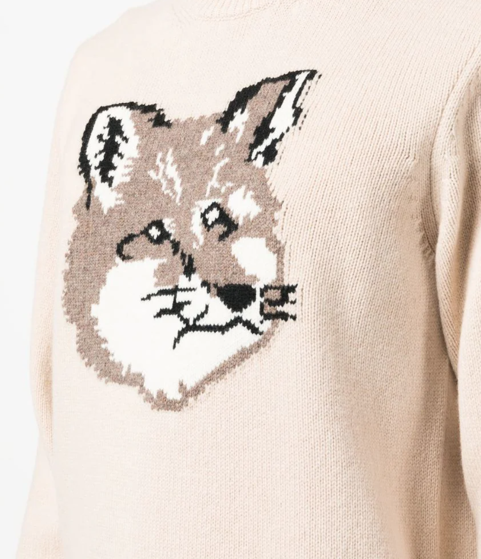 MAISON KITSUNE BIG FOX HEAD CLASSIC PULLOVER BEIGE - MEGUSTA