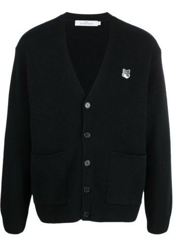 MAISON KITSUNE grey fox head patch relaxed cardigan black MAISON KITSUNE grey fox head patch relaxed cardigan black