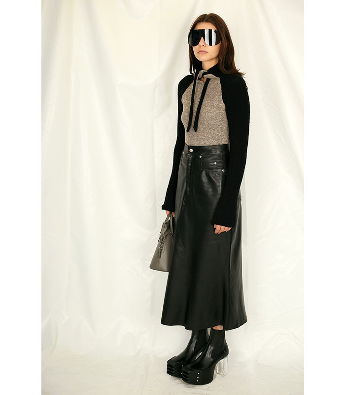 LEATHER GODET SKIRT BLACK