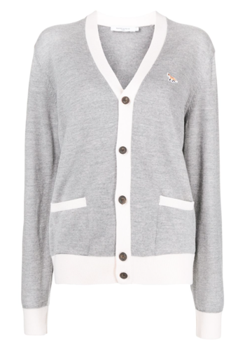 MAISON KITSUNE baby fox patch bi-color cardigan grey melange MAISON KITSUNE baby fox patch bi-color cardigan grey melange