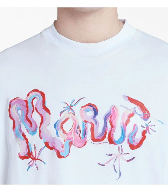 WHITE COTTON T-SHIRT WITH MARNI WHIRL PRINT