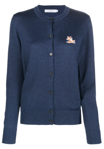 MAISON KITSUNE chillax fox patch adjusted r-neck cardigan navy MAISON KITSUNE chillax fox patch adjusted r-neck cardigan navy