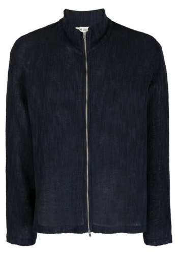 OUR LEGACY shrunken full zip polo navy yawning linen OUR LEGACY shrunken full zip polo navy yawning linen