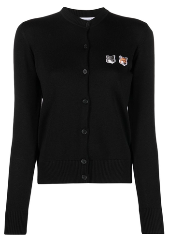 MAISON KITSUNE double fox head patch r-neck cardigan black MAISON KITSUNE double fox head patch r-neck cardigan black