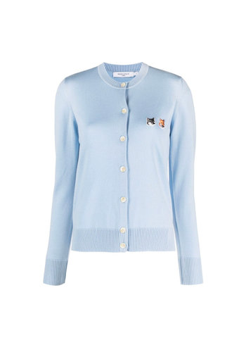 MAISON KITSUNE double fox head patch r-neck cardigan pale blue MAISON KITSUNE double fox head patch r-neck cardigan pale blue