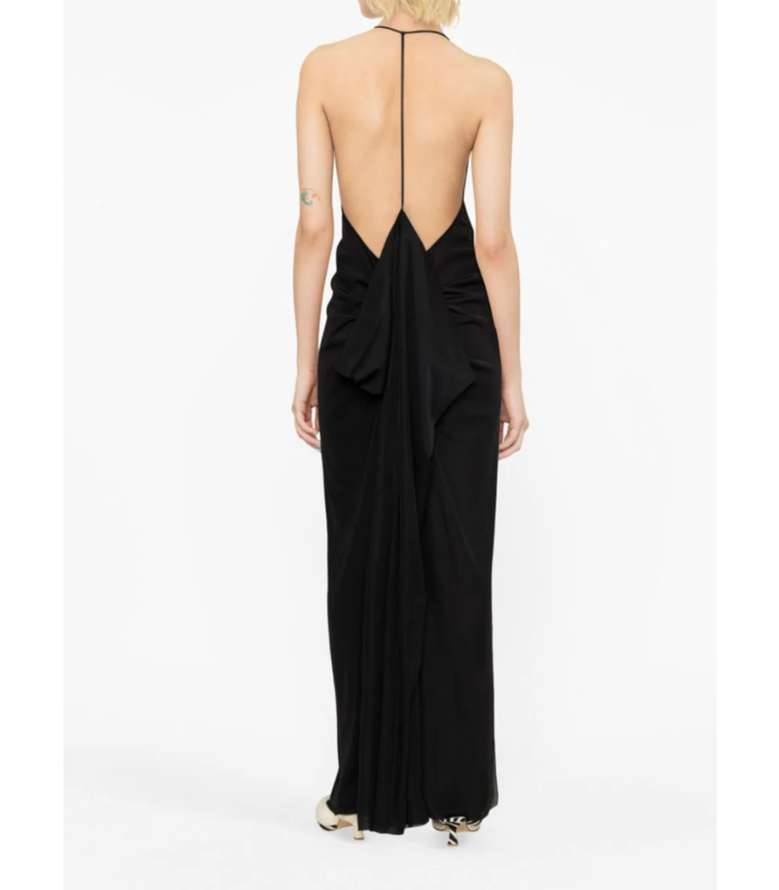 HALTERNECK SLIT DRESS - BLACK