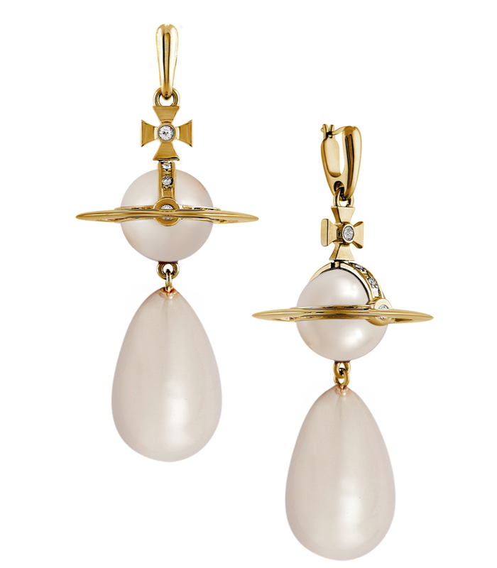 VIVIENNE WESTWOOD GIANT PEARL DROP EARRINGS GOLD/CREAM ROSE Pearl