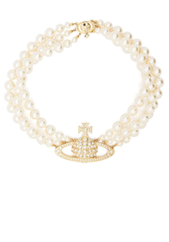 VIVIENNE WESTWOOD three row pearl bas relief choker gold VIVIENNE WESTWOOD three row pearl bas relief choker gold