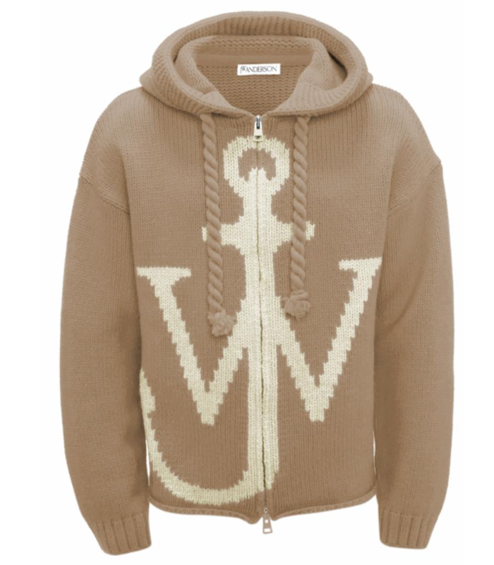 ZIP FRONT ANCHOR HOODIE BEIGE