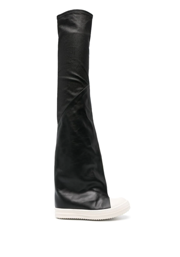 RICK OWENS oblique thigh high leather boots black