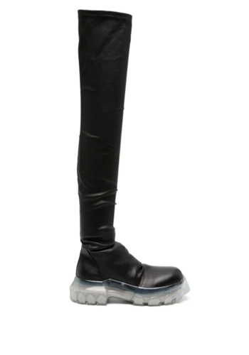 RICK OWENS leather boots bozo knee high stocking tractor