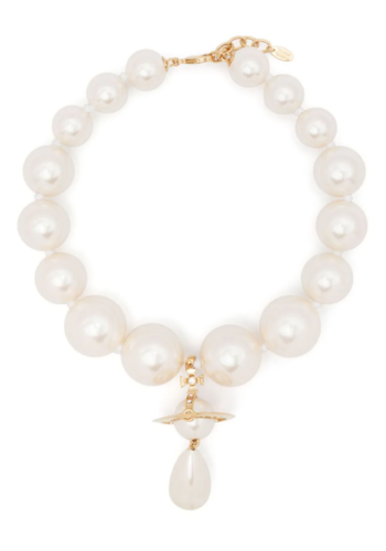 VIVIENNE WESTWOOD giant pearl drop necklace gold/cream rose VIVIENNE WESTWOOD giant pearl drop necklace gold/cream rose