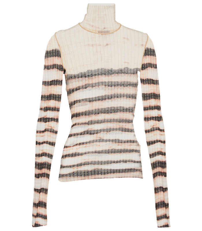 HIGH NECK LONG SLEEVES PRINTED  "STRIPED WASHED MARINIERE" ECRU