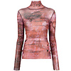 JEAN-PAUL GAULTIER HIGH NECK LONG SLEEVES PRINTED "SCRATCH WOOD" BROWN/LILA