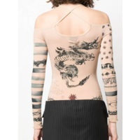 CLAVICLE BODY NECK LONG SLEEVES PRINTED "TROMPE L'OEIL TATOO" NUDE