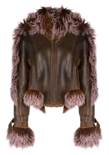 JEAN-PAUL GAULTIER shearling jacket high neck brown/lila JEAN-PAUL GAULTIER shearling jacket high neck brown/lila