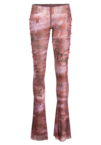JEAN-PAUL GAULTIER flare leggings low waist printed "scratch wood" brown/lila